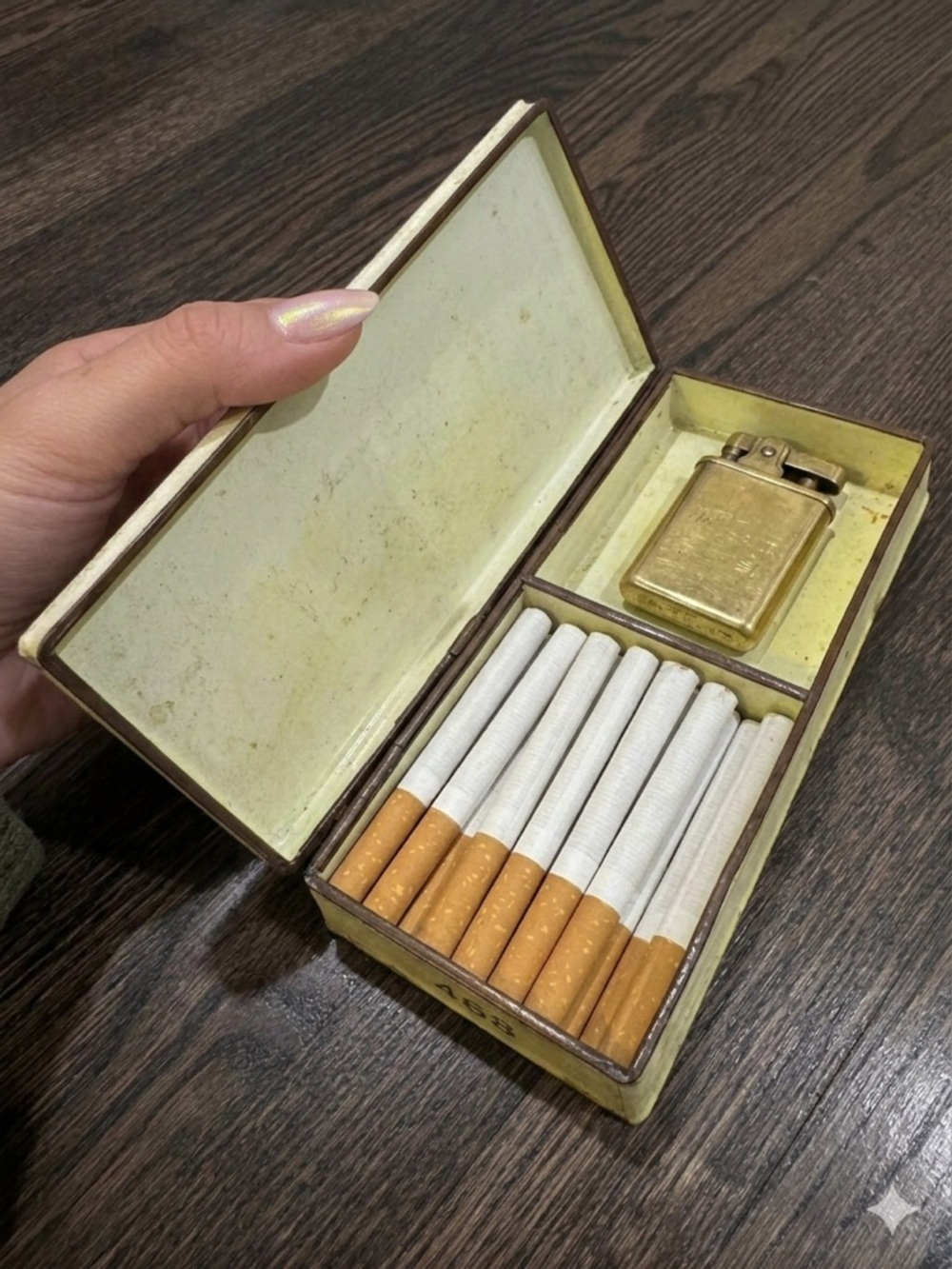 Vintage Chinese Brass & Enamel Floral Divided Cigarette Dresser Storage Box